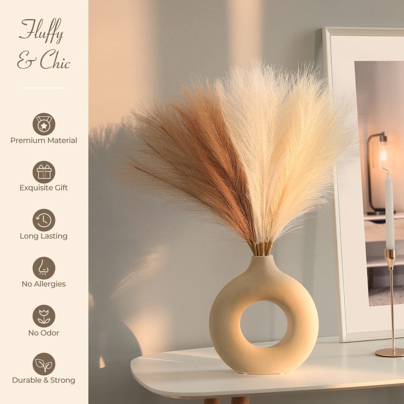Serwalin Artificial Pampas Grass Decor 17.7 Inch 6pcs Boho Decor, Faux Pampas Grass Living Room Party Home Decor, Natural Small Fake Pampas Grass Vase Filler Centerpieces Arch Decor - Image 2