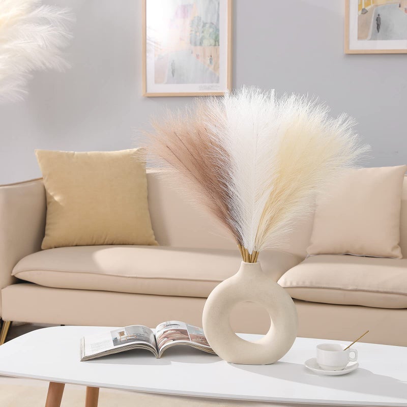Serwalin Artificial Pampas Grass Decor 17.7 Inch 6pcs Boho Decor, Faux Pampas Grass Living Room Party Home Decor, Natural Small Fake Pampas Grass Vase Filler Centerpieces Arch Decor - Image 4