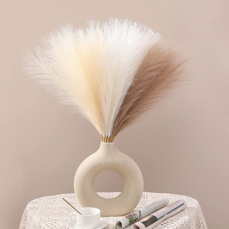 Serwalin Artificial Pampas Grass Decor 17.7 Inch 6pcs Boho Decor, Faux Pampas Grass Living Room Party Home Decor, Natural Small Fake Pampas Grass Vase Filler Centerpieces Arch Decor - Image 1