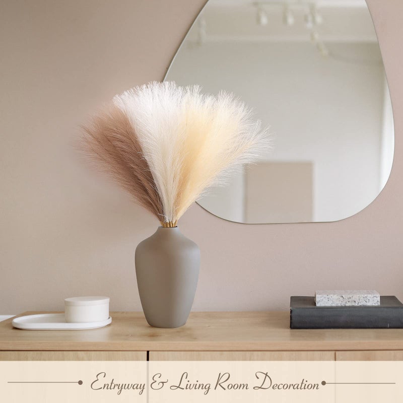 Serwalin Artificial Pampas Grass Decor 17.7 Inch 6pcs Boho Decor, Faux Pampas Grass Living Room Party Home Decor, Natural Small Fake Pampas Grass Vase Filler Centerpieces Arch Decor - Image 3