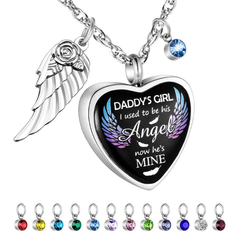 Dletay Heart Urn Necklace for Ashes Birthstones Cremation Jewelry for Ashes Stainless Steel Ash Necklace Memorial Ash Holder - Image 1