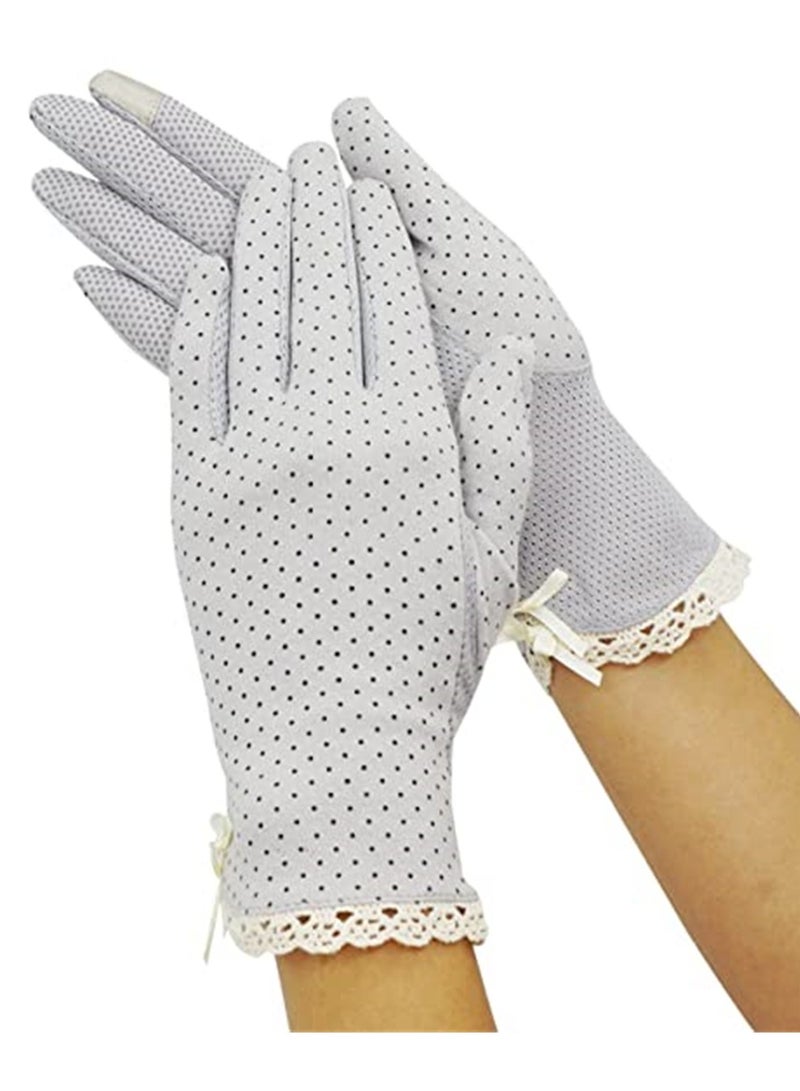 Excefore Lady Summer Anti-UV Gloves, Screen Touchable Gloves Uv Protection Cotton Touchscreen Anti-skid Driving Gloves for Wedding Party Costume - Image 1