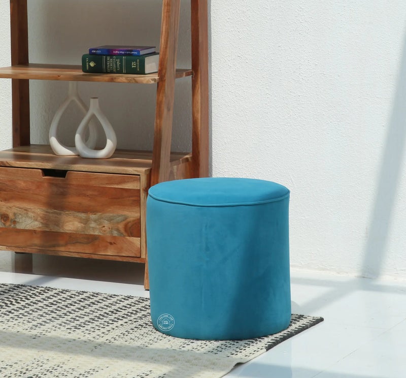 Round Pouf in Blue Velvet Upholstery fabric (40x40x40)