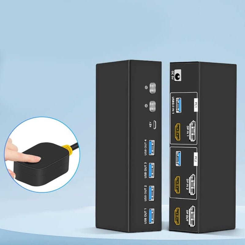 8K KVM Switch 2 Monitors 2 Computers 8K 60Hz 4 USB 3.0 Ports for Keyboard Printer - Image 4