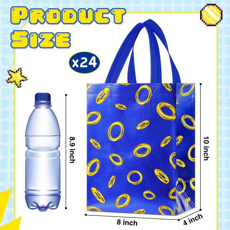 Locmeo 24 Pcs Gold Rings Gift Bags with Handles 8 x 4 x 10 Inch Blue Hedgehog Cartoon Non Woven Bags Video Game Party Favors for Gamer's Party Decorations Birthday Gifts Snack Supplies (Classic) - Image 3