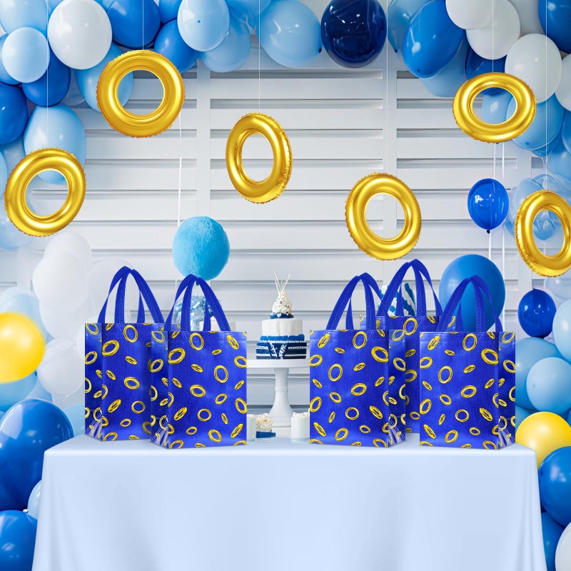 Locmeo 24 Pcs Gold Rings Gift Bags with Handles 8 x 4 x 10 Inch Blue Hedgehog Cartoon Non Woven Bags Video Game Party Favors for Gamer's Party Decorations Birthday Gifts Snack Supplies (Classic) - Image 5