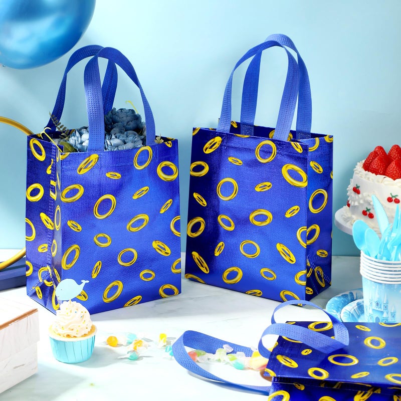 Locmeo 24 Pcs Gold Rings Gift Bags with Handles 8 x 4 x 10 Inch Blue Hedgehog Cartoon Non Woven Bags Video Game Party Favors for Gamer's Party Decorations Birthday Gifts Snack Supplies (Classic) - Image 2