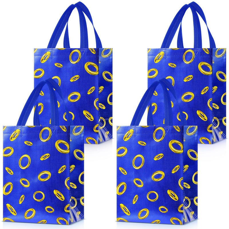 Locmeo 24 Pcs Gold Rings Gift Bags with Handles 8 x 4 x 10 Inch Blue Hedgehog Cartoon Non Woven Bags Video Game Party Favors for Gamer's Party Decorations Birthday Gifts Snack Supplies (Classic) - Image 1