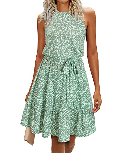 Newshows Women's 2025 Summer Dress Halter Casual Beach Vacation Outfits Hawaiian Dresses Ruffle Belted Sundress with Pockets(Floral-8, M) - Image 1