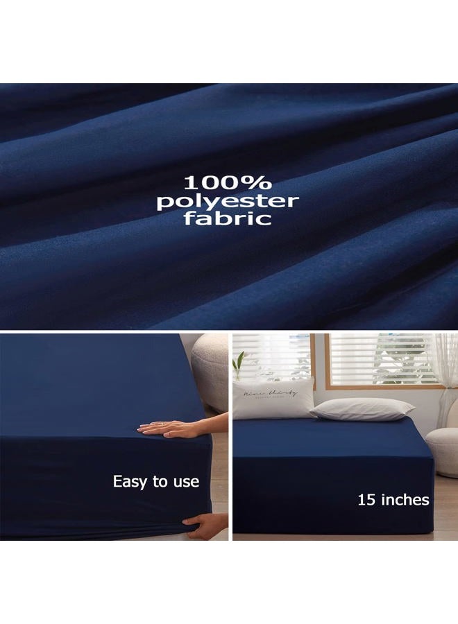 rushrushlulu Bedding Twin Size Fitted Sheet Only-Twin Size Deep Pocket Bottom Sheet Fits 15inches Bed Matress Sheet Soft and Microfiber-Easy Care Navy Blue - Image 3