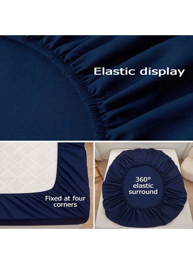 rushrushlulu Bedding Twin Size Fitted Sheet Only-Twin Size Deep Pocket Bottom Sheet Fits 15inches Bed Matress Sheet Soft and Microfiber-Easy Care Navy Blue - Image 4