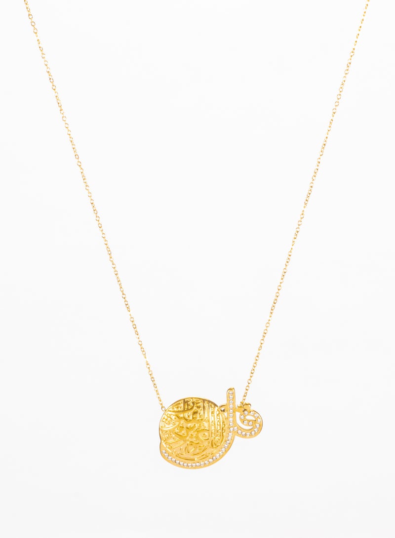 Stainless Steel Golden Necklace with a "Qul" Pendant