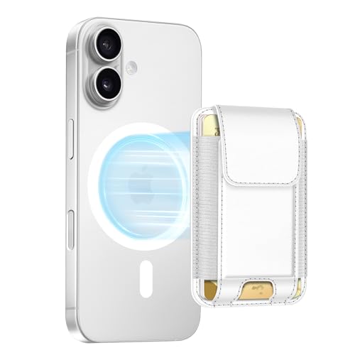 FINPAC MagSafe Wallet, Magnetic Card Wallet Holder for iPhone 17/16/15/14/13/12 Series, Safe RFID Blocking Slim Leather 6 Card Holder for Women Men, White - Image 1