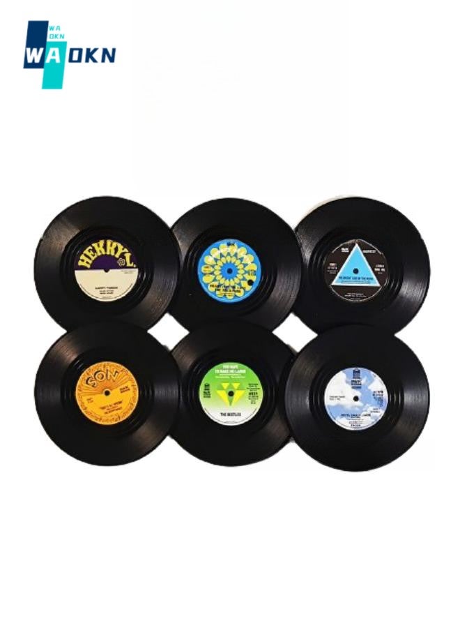 WAOKN Set of 6 Retro Vinyl Record Coasters, Suitable for Music Lovers, Insulated Non-slip Coffee Tea Cup Desktop Protection Pad, Home Desktop Decoration, Creative Gift for Wedding  - Image 1
