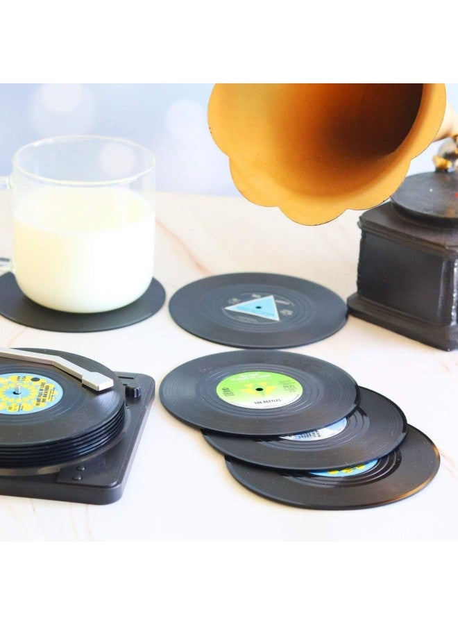 WAOKN Set of 6 Retro Vinyl Record Coasters, Suitable for Music Lovers, Insulated Non-slip Coffee Tea Cup Desktop Protection Pad, Home Desktop Decoration, Creative Gift for Wedding  - Image 2