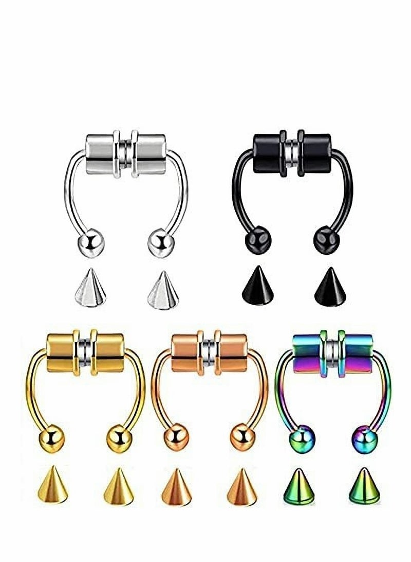 Excefore Fake Nose Ring Hoop Magnetic Septum Nose Ring Horseshoe Stainless Steel Faux Fake Nose Septum Rings Non-Pierced Clip On Nose Hoop Rings - Image 1