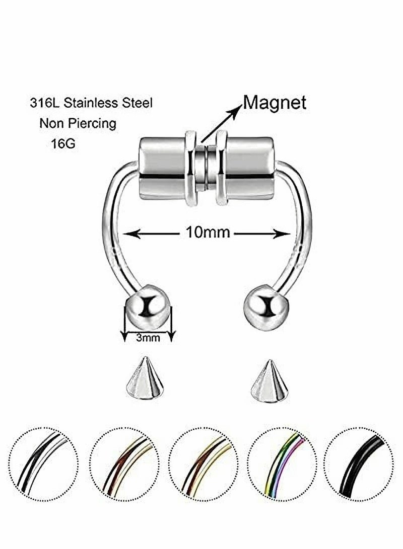 Excefore Fake Nose Ring Hoop Magnetic Septum Nose Ring Horseshoe Stainless Steel Faux Fake Nose Septum Rings Non-Pierced Clip On Nose Hoop Rings - Image 3