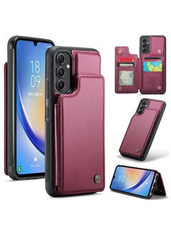 CaseMe Wallet Case for Samsung Galaxy A54, Premium Handmade Durable PU Leather Slim Shockproof Case with [Double Magnetic Clasp] [Card Holder] [Kickstand] [RFID Blocking] (Red)  - Image 1