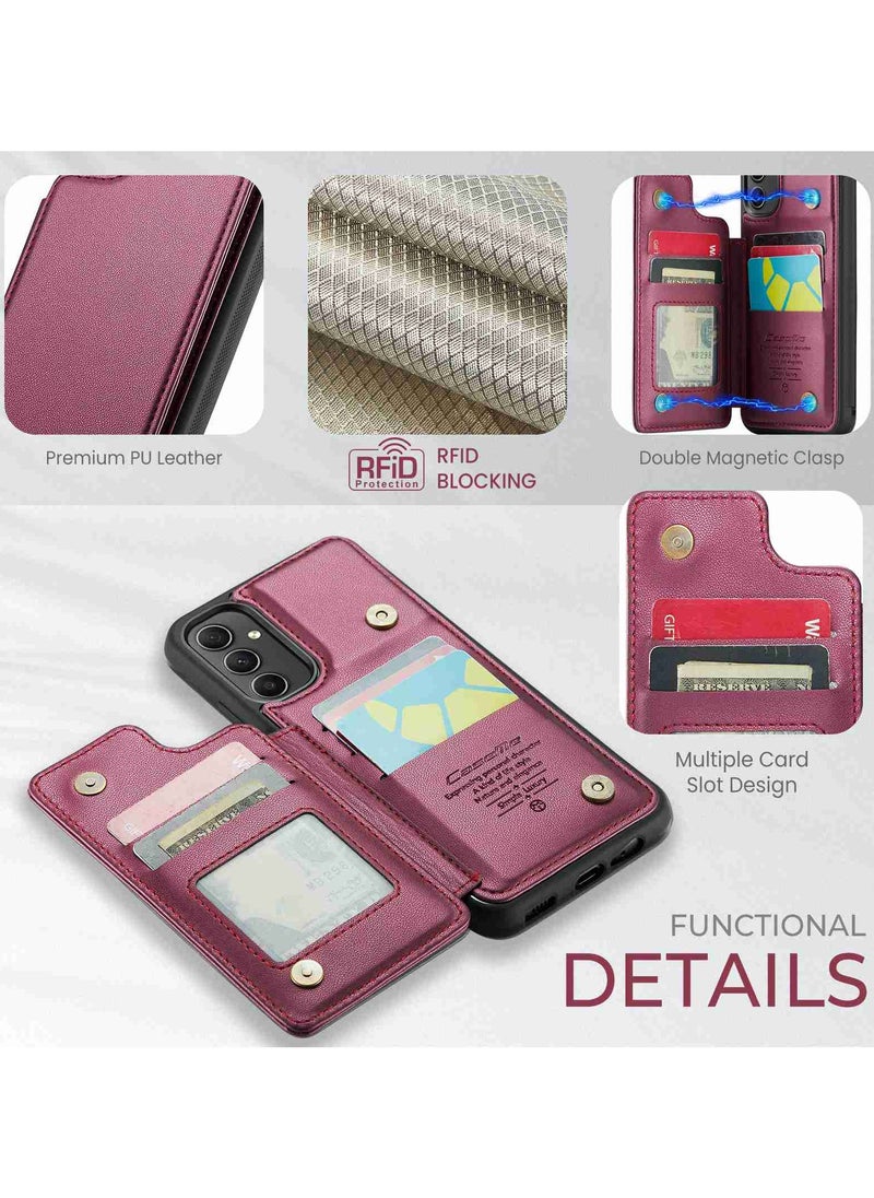 Wallet Case for Samsung Galaxy A54, Premium Handmade Durable PU Leather Slim Shockproof Case with [Double Magnetic Clasp] [Card Holder] [Kickstand] [RFID Blocking] (Red)
