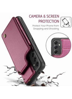 CaseMe Wallet Case for Samsung Galaxy A54, Premium Handmade Durable PU Leather Slim Shockproof Case with [Double Magnetic Clasp] [Card Holder] [Kickstand] [RFID Blocking] (Red)  - Image 5