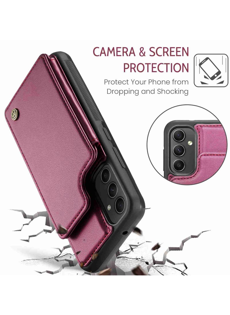 Wallet Case for Samsung Galaxy A54, Premium Handmade Durable PU Leather Slim Shockproof Case with [Double Magnetic Clasp] [Card Holder] [Kickstand] [RFID Blocking] (Red)