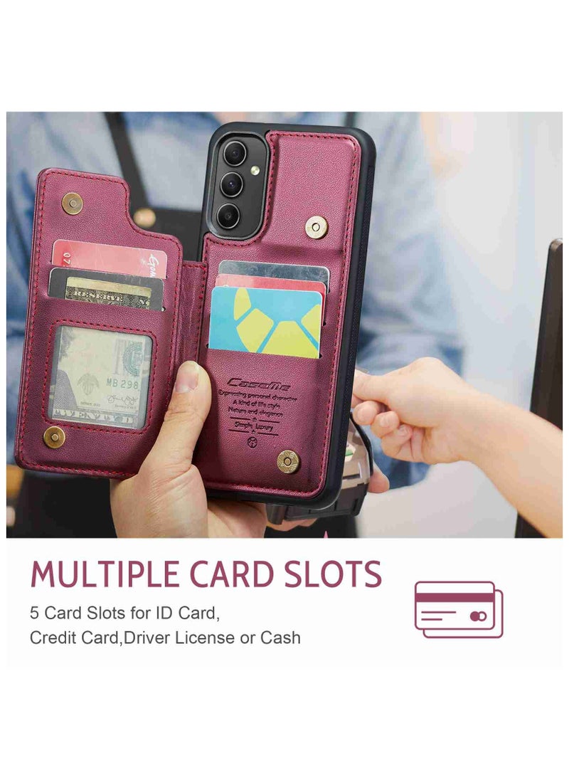 Wallet Case for Samsung Galaxy A54, Premium Handmade Durable PU Leather Slim Shockproof Case with [Double Magnetic Clasp] [Card Holder] [Kickstand] [RFID Blocking] (Red)