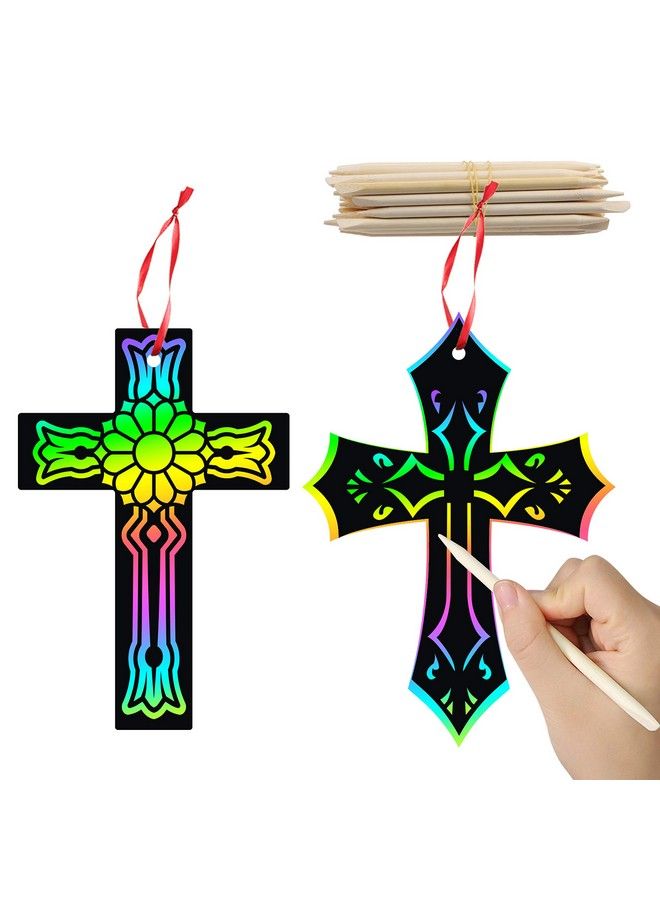 WATINC 60Pcs Scratch Cross Ornaments, Magic Art Rainbow Color Craft Kit For Kids Magic Scratch Party Favors, Scratch Paper Hanging Tags, Birthday Gifts For Kids, Diy Art Craft Kit For Boys Girls - Image 2