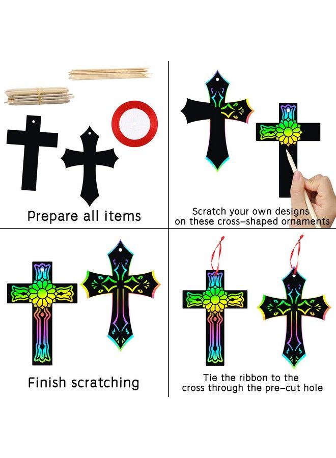 WATINC 60Pcs Scratch Cross Ornaments, Magic Art Rainbow Color Craft Kit For Kids Magic Scratch Party Favors, Scratch Paper Hanging Tags, Birthday Gifts For Kids, Diy Art Craft Kit For Boys Girls - Image 4