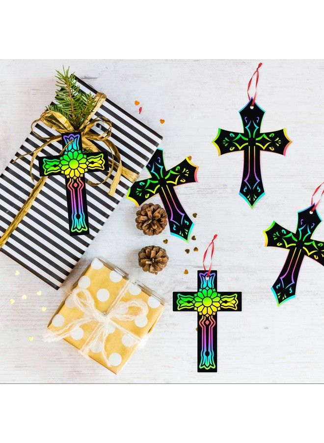 WATINC 60Pcs Scratch Cross Ornaments, Magic Art Rainbow Color Craft Kit For Kids Magic Scratch Party Favors, Scratch Paper Hanging Tags, Birthday Gifts For Kids, Diy Art Craft Kit For Boys Girls - Image 5