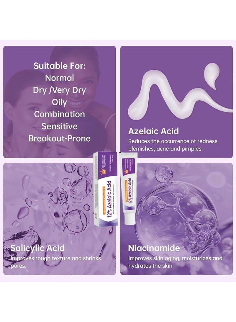 SKQIR Azelaic Acid Serum, 12% Azelaic Acid, Hyaluronic Acid & Niacinamide, Redness Relief Face, Moisturizing and Balance Excess Sebum, Reducing Blemish & Rosacea Acne, for Sensitive Skin - Image 4