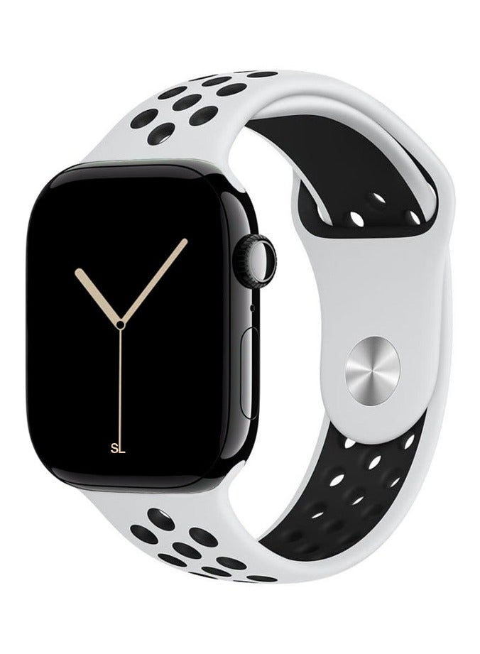 Watch Silicone Sport Watch Band Compatible with Apple Watch 38mm 40mm 41mm, (42mm Series 10 and 11) Series 9 / 8 / 7 / 6 / 5 / 4 / 3 / 2 / 1 & SE | Breathable Ventilated Replacement Strap |  White and Black - Image 1