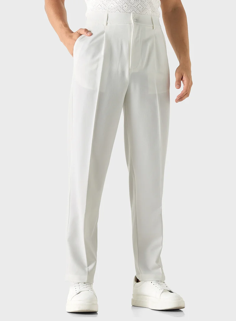 Iconic Iconic Solid Pants with Button Closure and Pockets