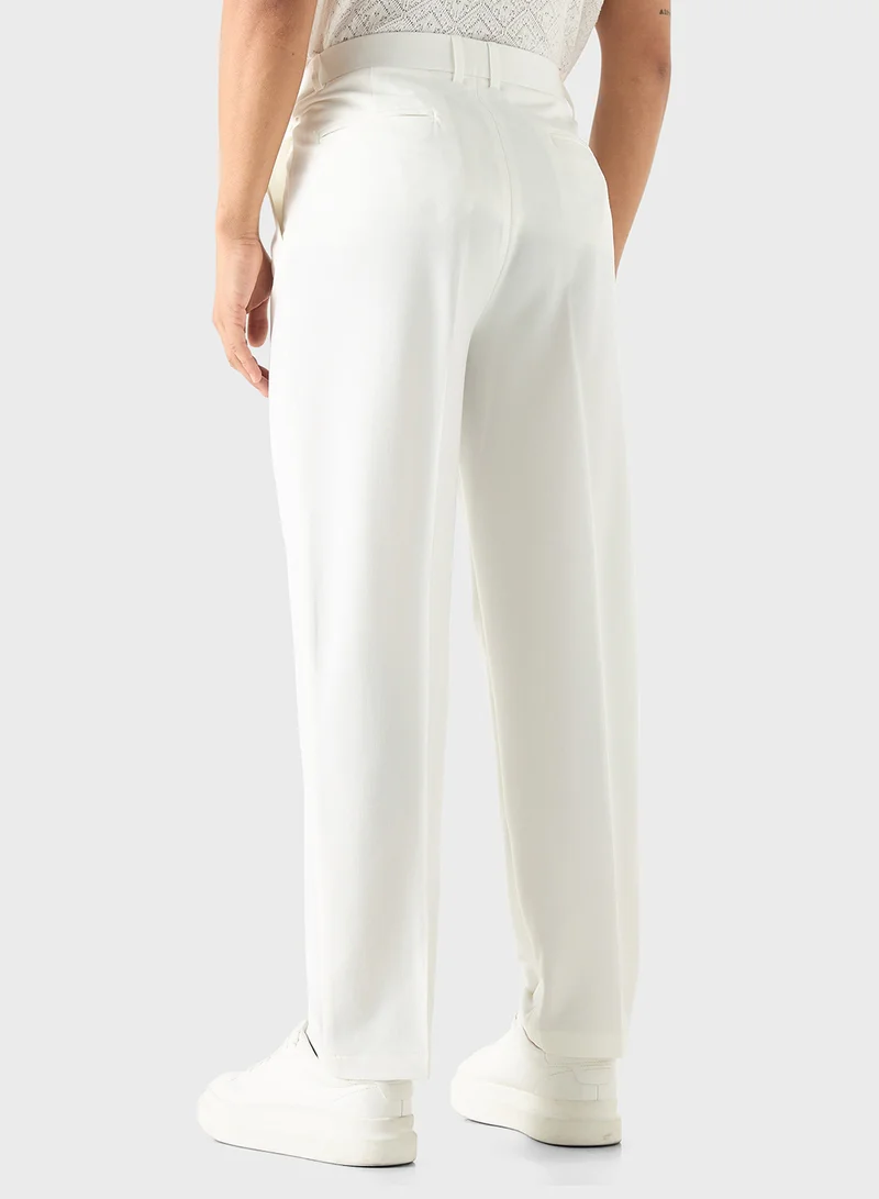 Iconic Iconic Solid Pants with Button Closure and Pockets