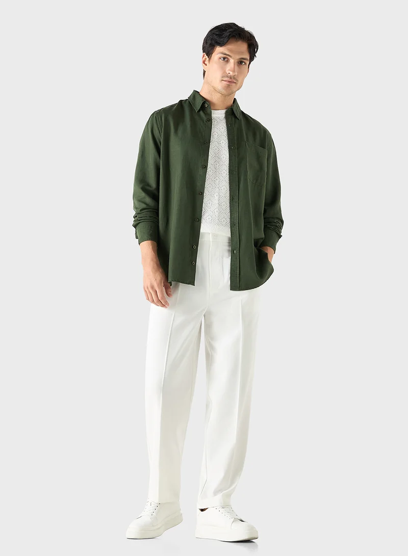 Iconic Iconic Solid Pants with Button Closure and Pockets