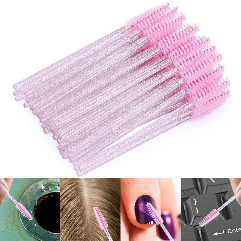 Tbestmax 100 Disposable Eyelash Brush Mascara Wands Spoolies for Eye Lashes Extension Eyebrow and Makeup Pink - Image 5