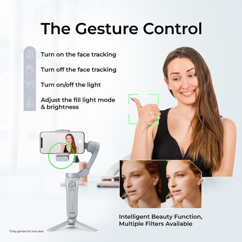 Digitek (DSG-007F AI) جيمبال هاتف ذكي رمادي ثلاثي المحاور - مثبت يدوي قابل للطي مع ميزة تتبع الذكاء الاصطناعي و 4 أوضاع تشغيل إبداعية لنظامي أندرويد و iOS - تصوير فيديو سلس - Image 4
