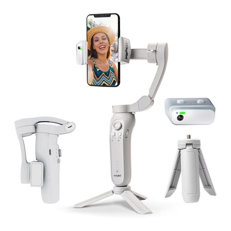 Digitek (DSG-007F AI) جيمبال هاتف ذكي رمادي ثلاثي المحاور - مثبت يدوي قابل للطي مع ميزة تتبع الذكاء الاصطناعي و 4 أوضاع تشغيل إبداعية لنظامي أندرويد و iOS - تصوير فيديو سلس - Image 1