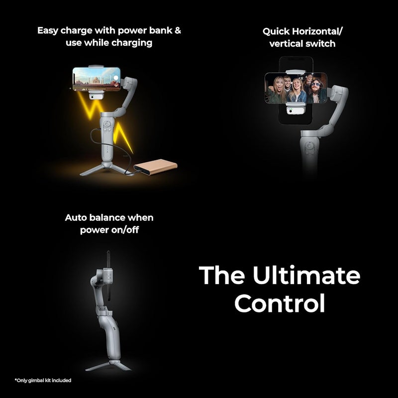 Digitek (DSG-007F AI) جيمبال هاتف ذكي رمادي ثلاثي المحاور - مثبت يدوي قابل للطي مع ميزة تتبع الذكاء الاصطناعي و 4 أوضاع تشغيل إبداعية لنظامي أندرويد و iOS - تصوير فيديو سلس - Image 5