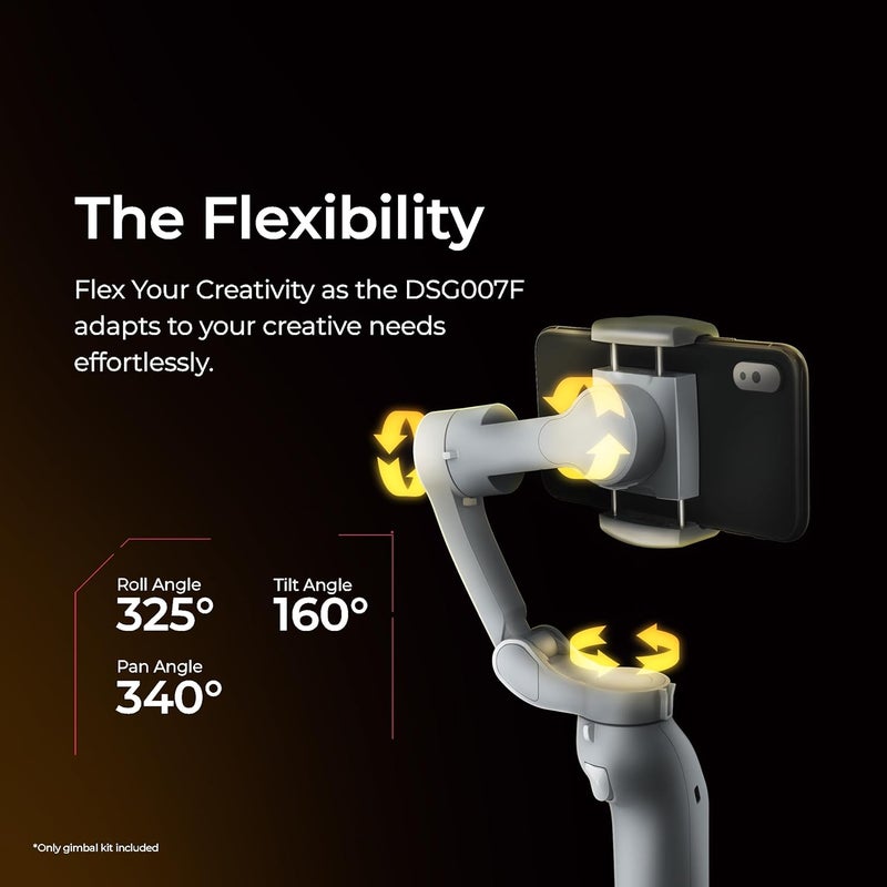 Digitek (DSG-007F AI) جيمبال هاتف ذكي رمادي ثلاثي المحاور - مثبت يدوي قابل للطي مع ميزة تتبع الذكاء الاصطناعي و 4 أوضاع تشغيل إبداعية لنظامي أندرويد و iOS - تصوير فيديو سلس - Image 3