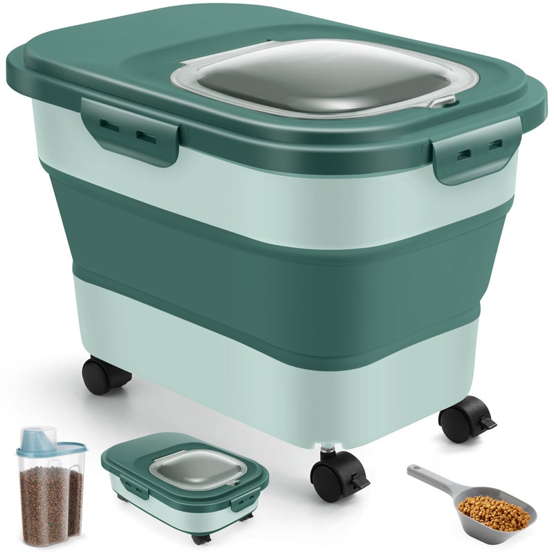 ANVS 20Lbs Collapsible Dog Food Container with Airtight Lids, Wheels, Scoop and 2.5L Small Pet Food Storage Container (Sap Green) - Image 1