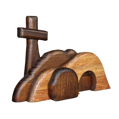 VINAER The Empty Tomb Easter Scene and Cross Decoration Wooden Empty Tomb Easter Decor Jesus Tomb for Religious Home Office Desktop Decoration - Image 1