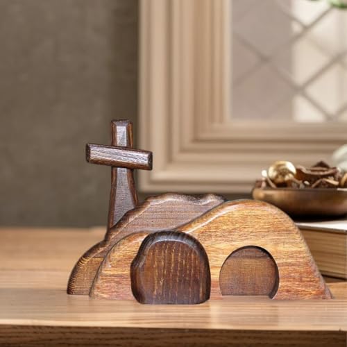 VINAER The Empty Tomb Easter Scene and Cross Decoration Wooden Empty Tomb Easter Decor Jesus Tomb for Religious Home Office Desktop Decoration - Image 3