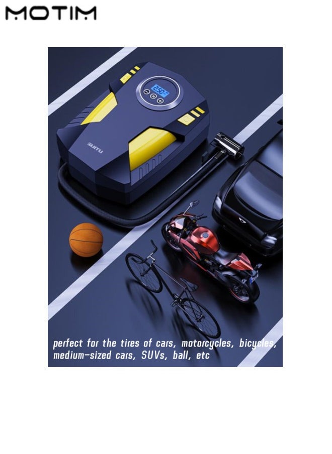 Motim Tire Inflator Portable Air Compressor DC12V 3M Corded Air Pump with 100PSI Digital Tire Pressure LED Light 3 Nozzle Adaptors for Car Bike Ball  - Image 3