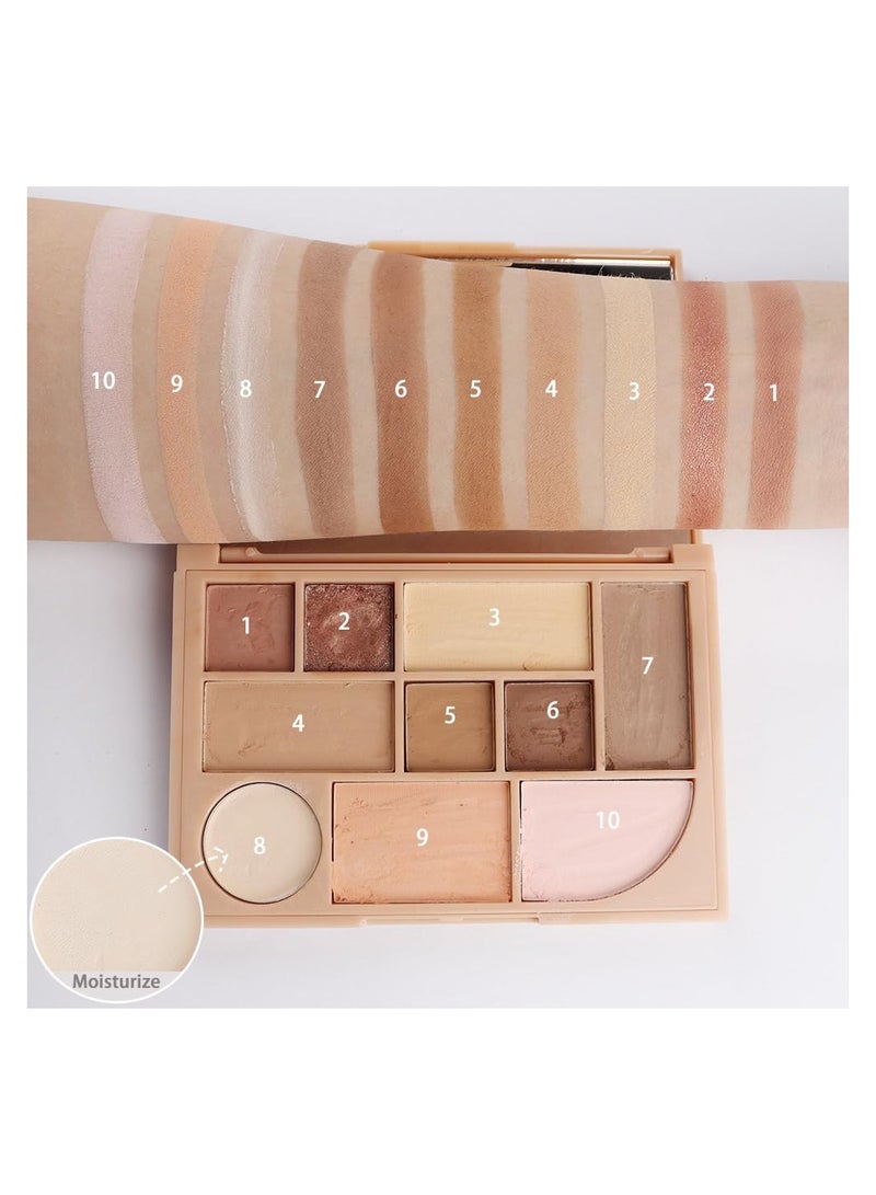 10 Color All-in-One Makeup Palette with Mirror Highly Pigmented for Natural Warm Nude and Bronze Looks Perfect for Conceal Contour Blush Eyeliner and Eyeshadow - Image 5