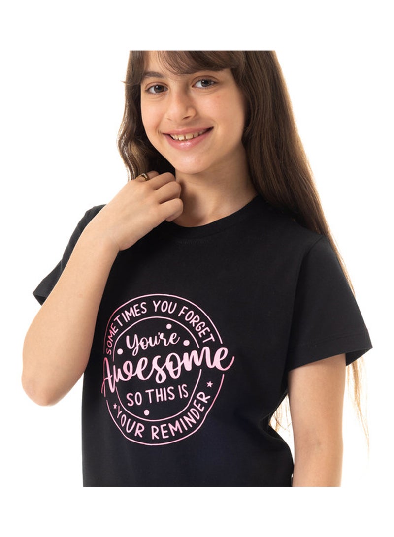 Andora Printed Slip On Cotton Girls T-Shirt - Black - Image 4