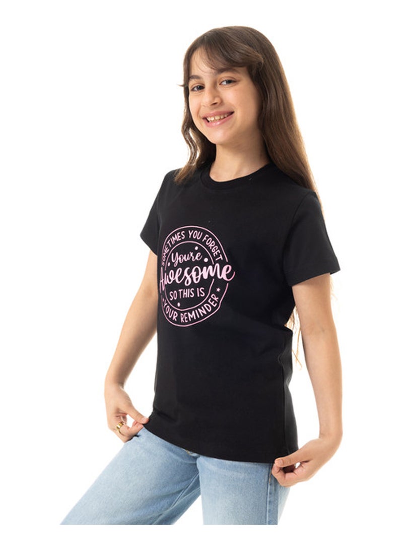 Andora Printed Slip On Cotton Girls T-Shirt - Black - Image 2