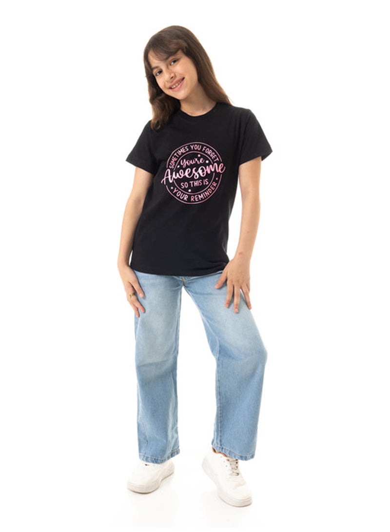 Andora Printed Slip On Cotton Girls T-Shirt - Black - Image 5