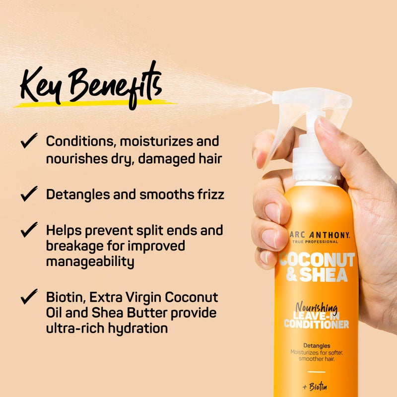 Marc Anthony Leave-In Conditioner Spray, Coconut Oil & Shea Butter - Anti-Frizz Biotin Detangling Spray to Moisturize for Softer Smoother Hair - Color Safe & Sulfate Free Styling Product - Image 3