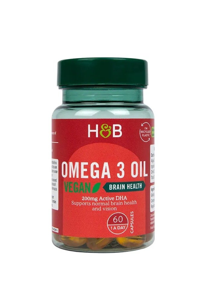 H&B H&B Vegan Omega 3 Oil Capsules With 200mg DHA For Brain Health & Vision Support, Pack of 60's 