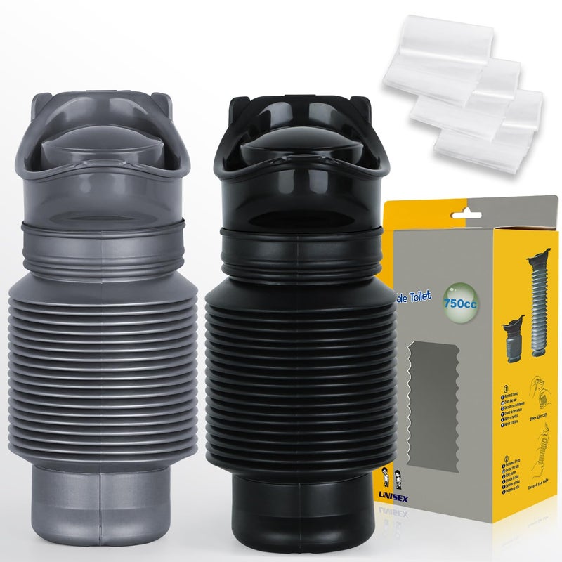 SlogPith Pee Bottles For Men,Collapsible Urine Bottle With Disposable Replacement Bags,Car Pee Bottle For Men And Women,750ml,Leakproof,2-Piece Set Emergency Urinal For Road Trips,Traffic Jams And Camping - Image 1